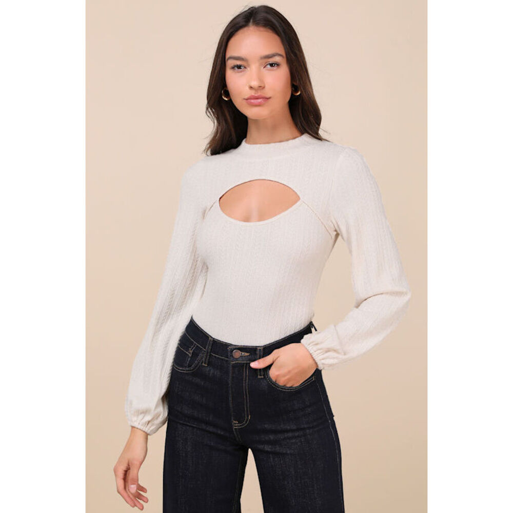 Lulus Simply Ideal Ivory Cutout Long Sleeve Top White - Size M